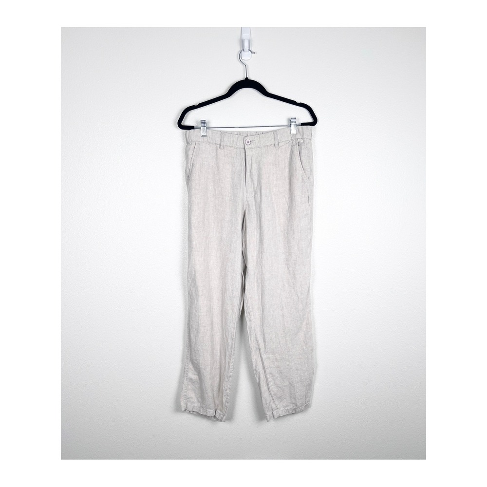 Natural Blue By Visitor Womens Linen Pants Cream Straight Leg Size M